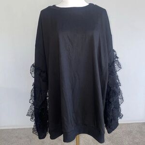 Women’s Black Ruffle Mesh Sleeve Tunic Sweatshirt Top 4XL NEW Blouse